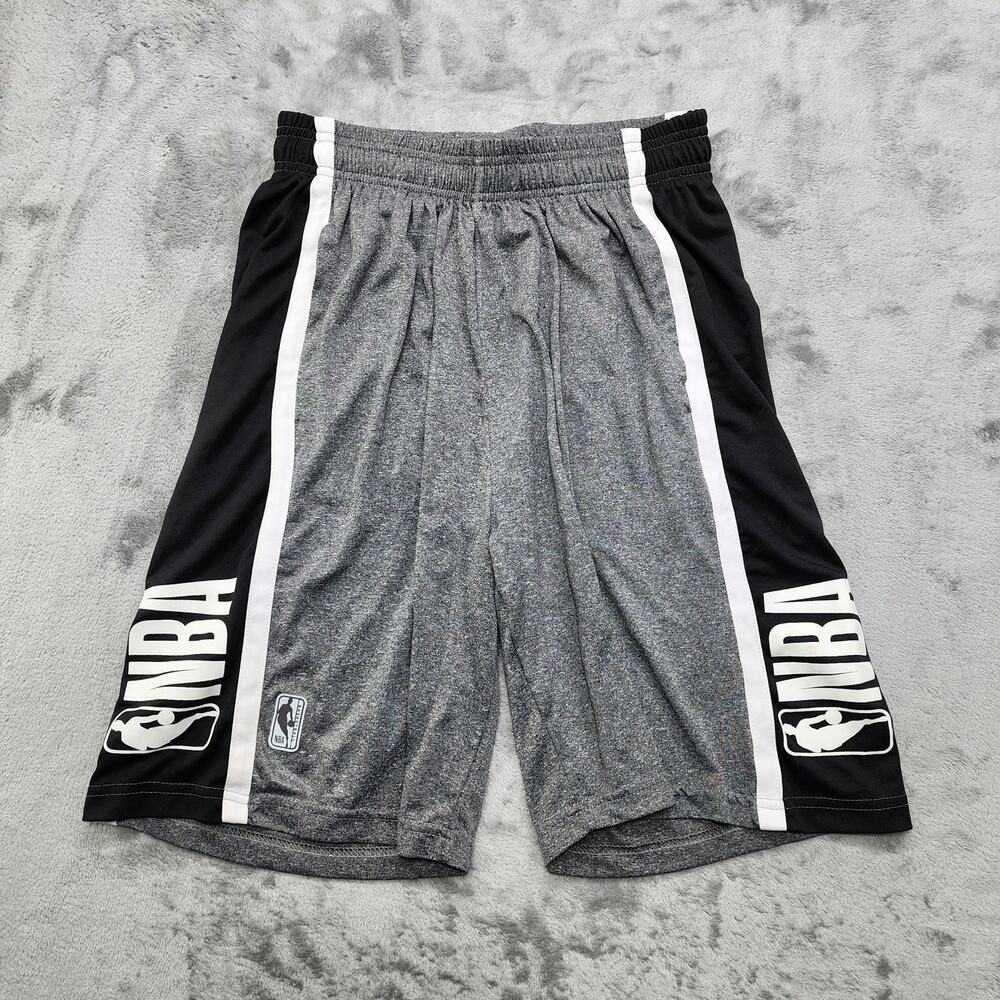 NBA Shorts Mens M Gray Black Logo Pull On Drawstring Stretch Basketball Active
